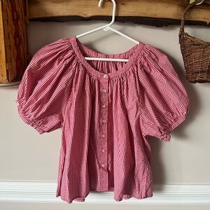 Doen Tennessee Red Gingham Check Top Dupe M Peasant Short Sleeve